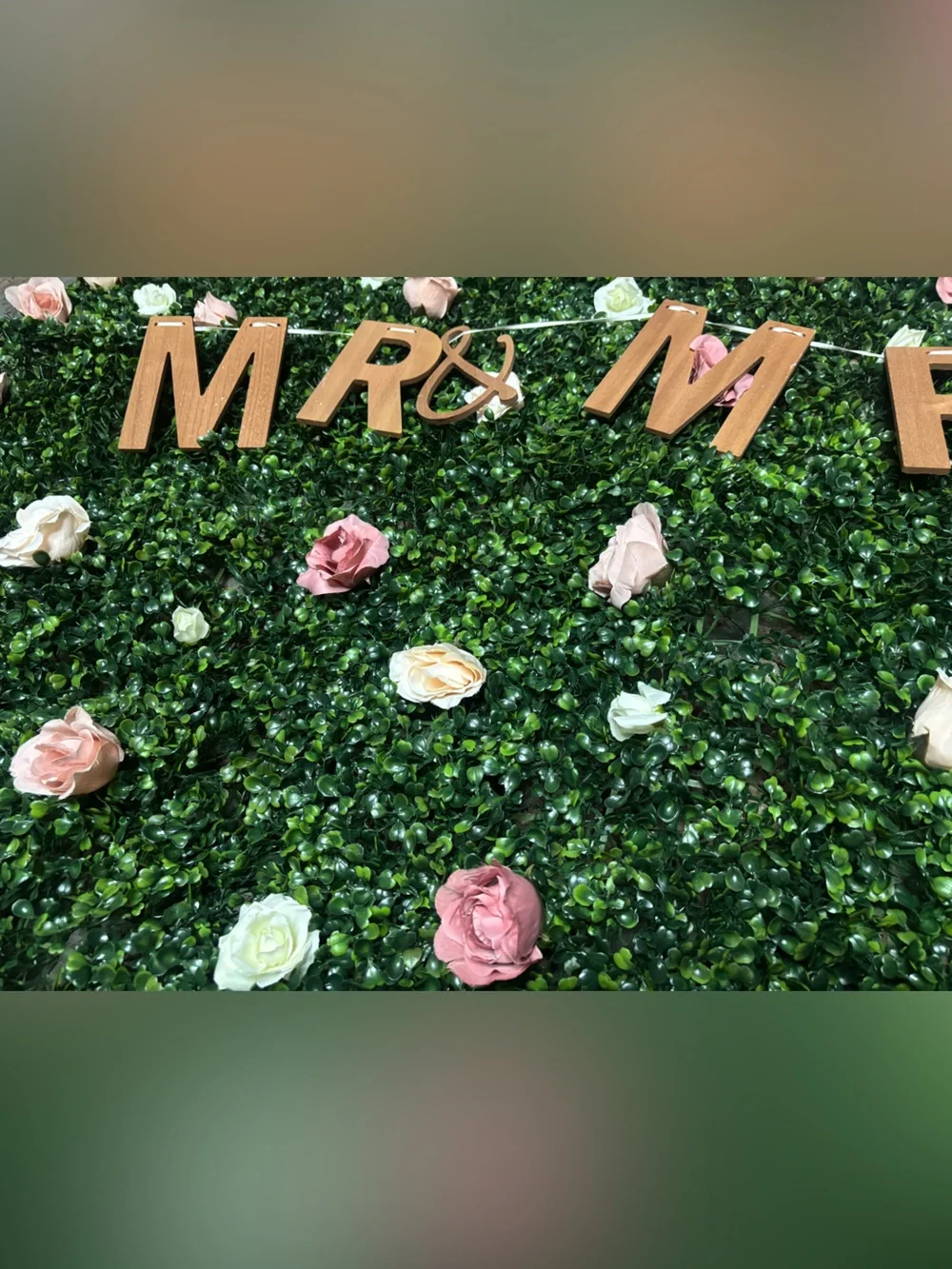 Green Boxwood Floral Wall Panel Mr and Mrs Wedding Bridal Shower